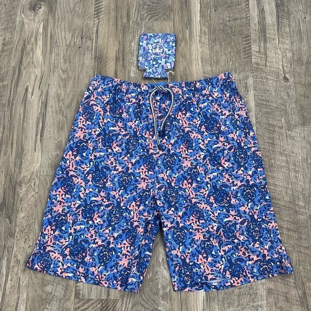 Peter Millar Men's Carnival Blue Turtle Tide Graphic Print Swim Trunks